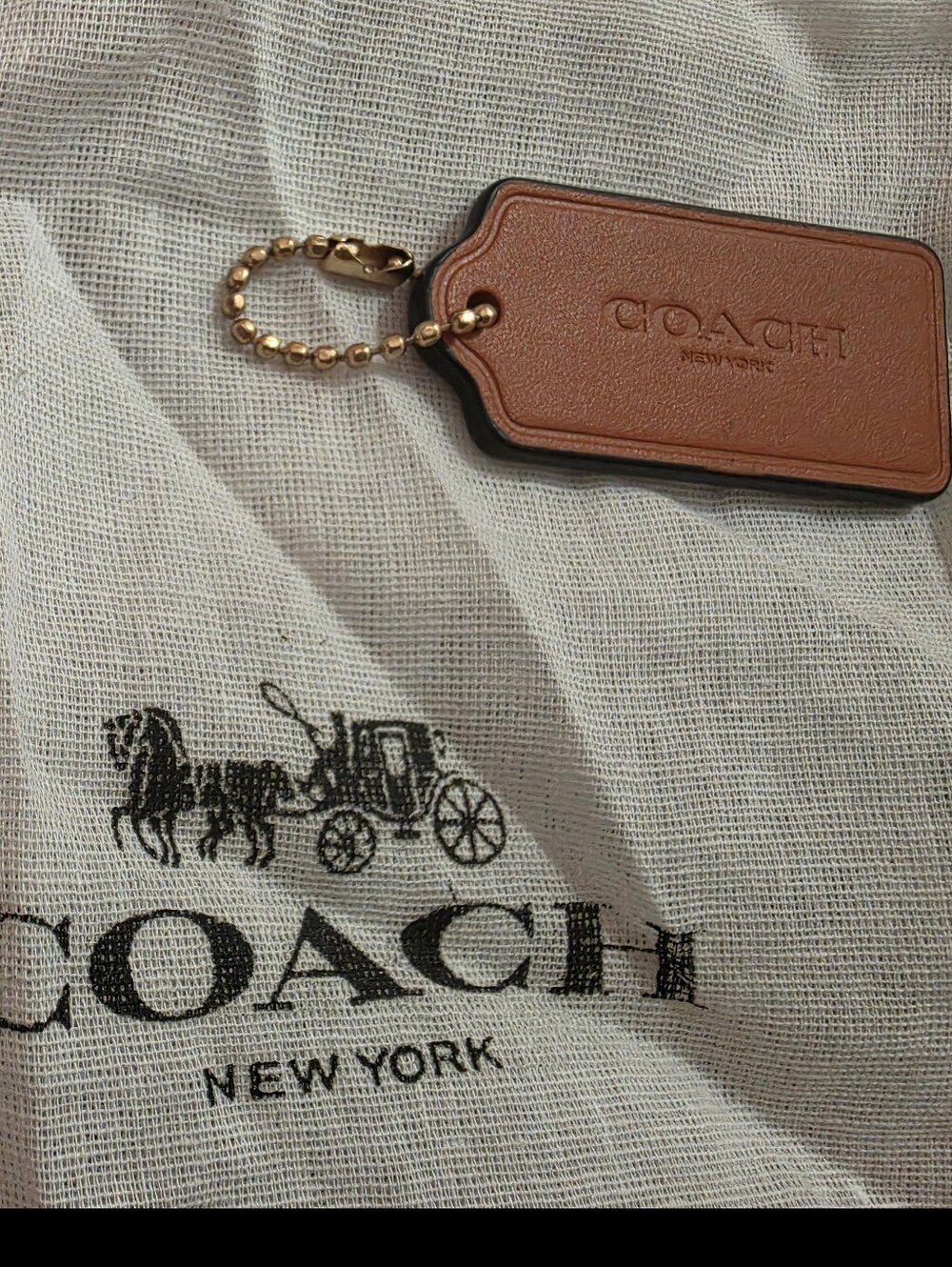 COACH Women's Leather Bag Tag in Brown+linen Dust Bag